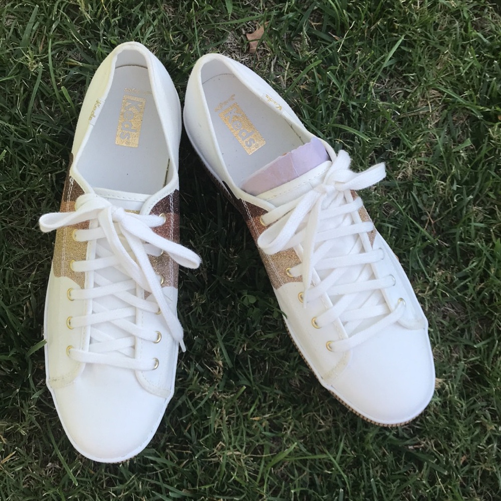 Keds New sneakers w Gold bronze laceUp Triple Kick Canvas wedge sneakers 9.5 - Picture 9 of 14